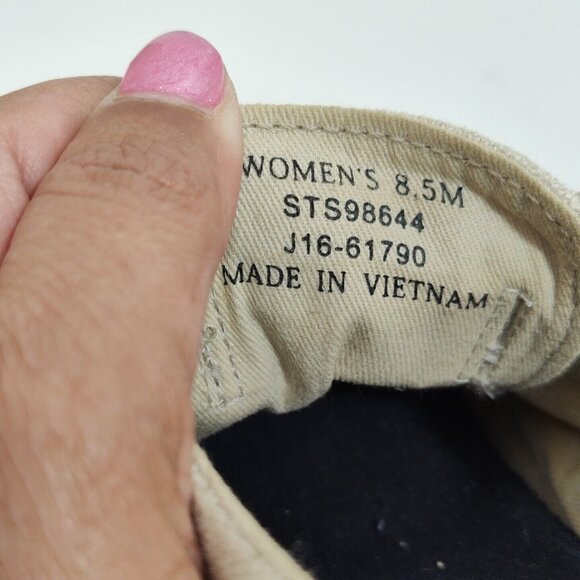 Sperry Top Sider Ivory Beige Sneakers Shoes Women Size 8.5 Leather Laces FLAWS - Picture 10 of 10